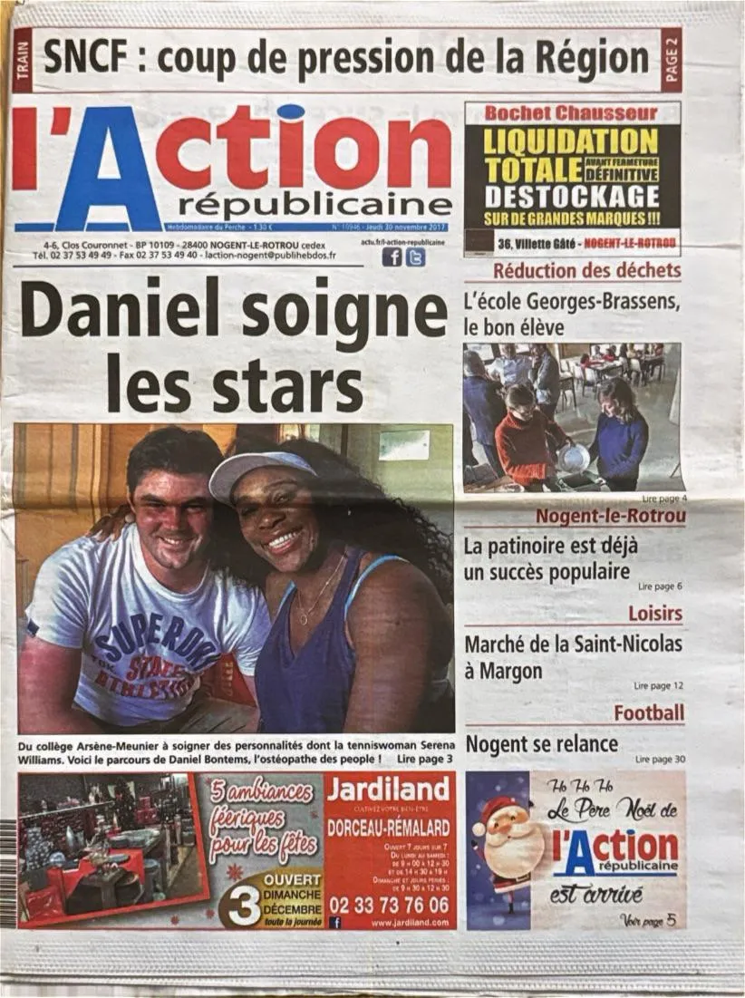 Une de L'Action républicaine du 30 novembre 2017 : « Daniel soigne les stars »